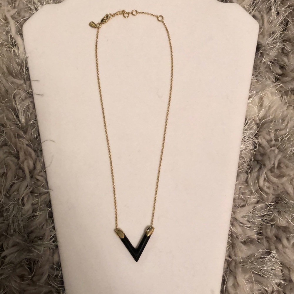 Alexis Bittar Gold Chain Necklace with Black V Pendant